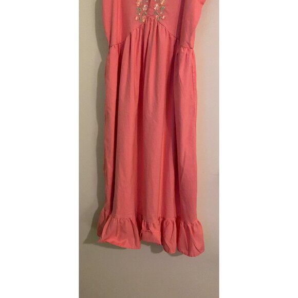 Blueberi Boulevard Coral Pink Midi Dress Puff Sleeve Embroidered Floral Cottagec - Picture 9 of 13